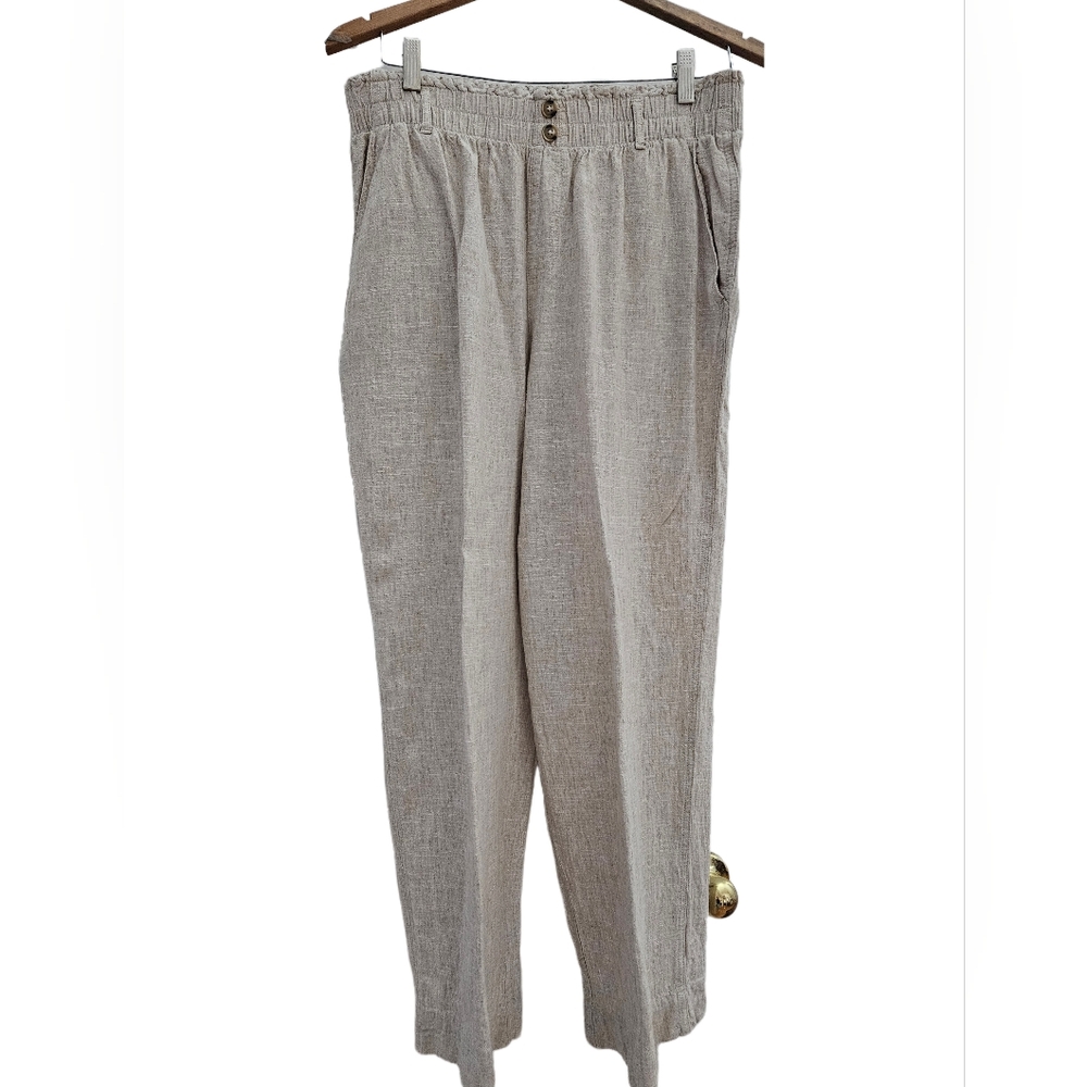 Wide Linen Blend Wide Leg Ladies Pull On Pants Briggs-Tan S:Large ECU